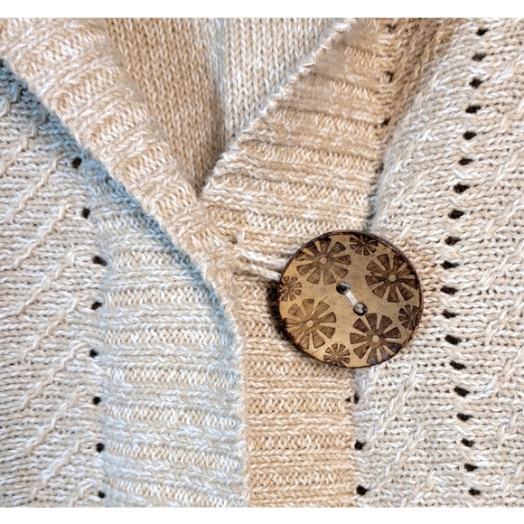 Christopher & Banks Knit Tan Cardigan Sweater Size XL Single Button Large Collar - Picture 2 of 11
